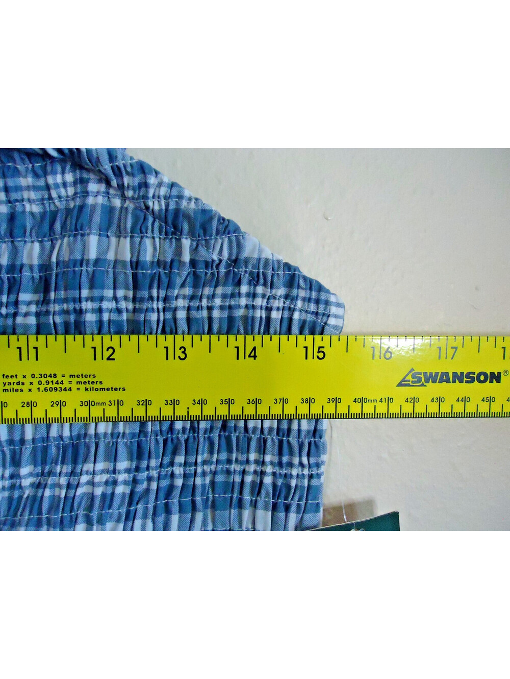 Wild Fable Smocked Square Neck Strappy Ruffle Hem Mini Dress L Blue Check - Picture 6 of 8